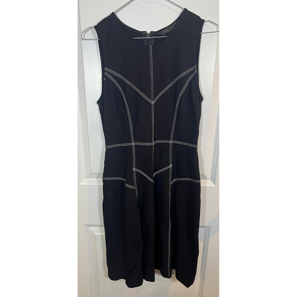 BCBGMAXAZRIA Womens Sleeveless Contrast Stitch Paneled Sheath Dress Black Size S